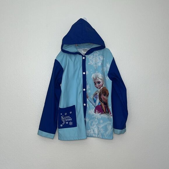 Disney Movie Frozen Themed Blue and Light Blue Rain Coat Jacket Size Small/Med - Picture 2 of 15